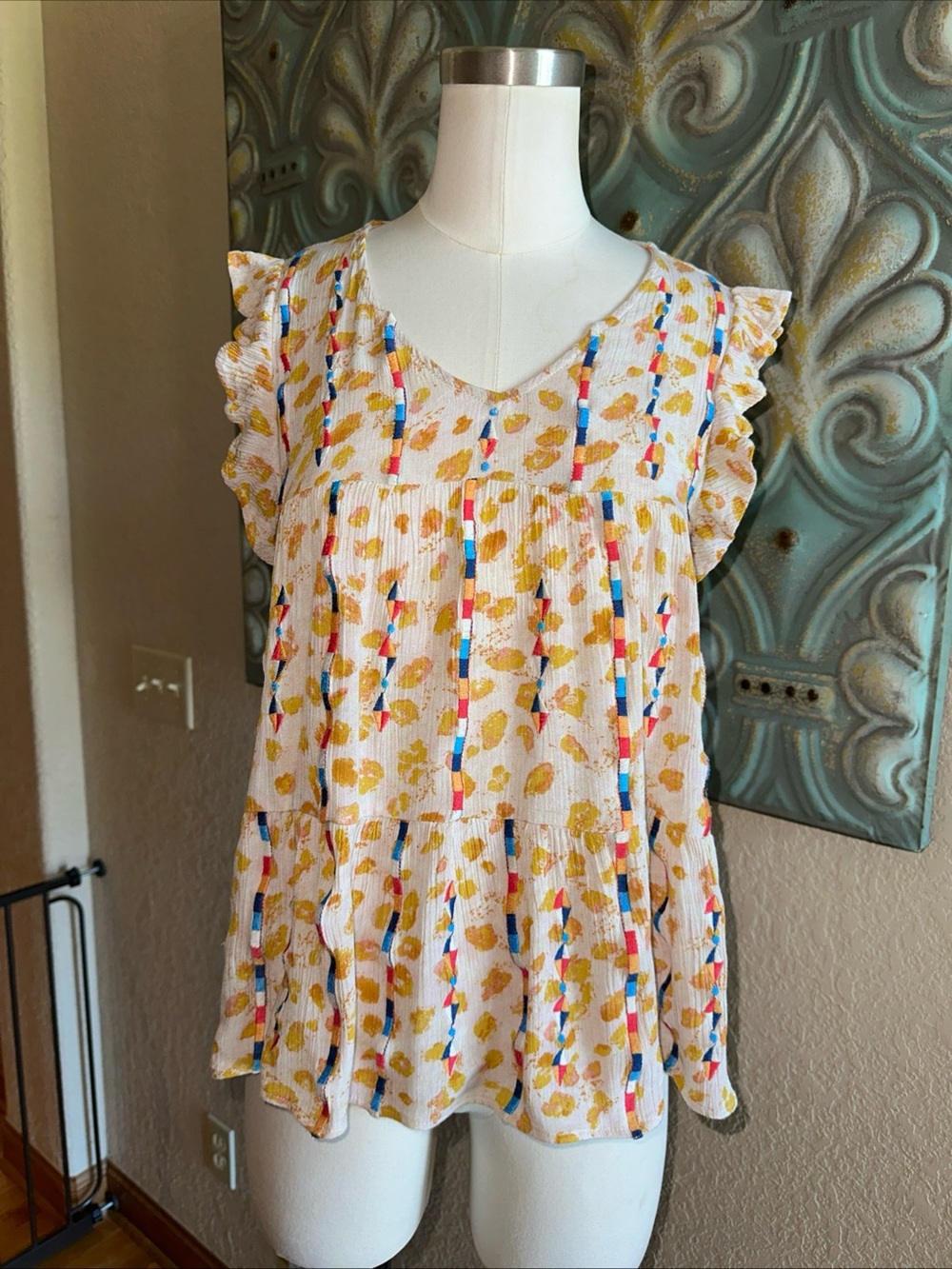 Savanna Jane S Top Sleeveless Embroidered Boho Mustard Yellow  Artsy Hippie